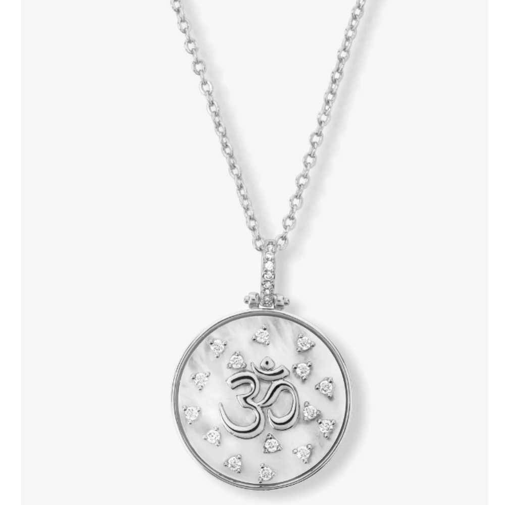Melinda Maria Silver With Diamondettes Om Medallion Necklace